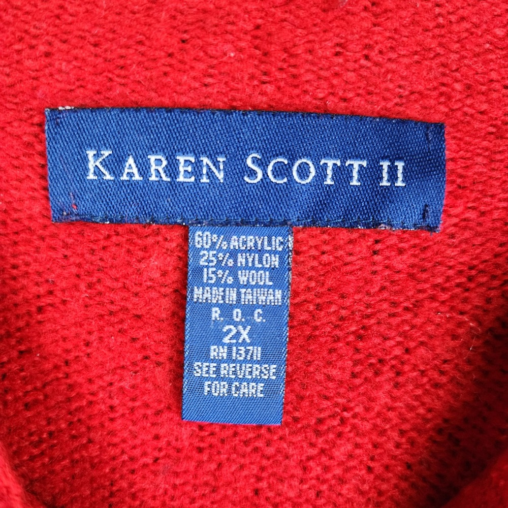 Karen Scott II Fair Isle Sweater Women 2X Red Navy Blue Wool Blend Oversized - Picture 4 of 6